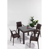 Sandalie Rattan Small Lüx Camlı Kahve Masa Takımı Bahçe&Balkon 1 Camlı Masa + 4 Sandalye