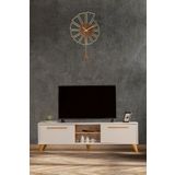 Sandalie White Tv Ünitesi Beyaz-Ceviz 160 cm 2 Kapaklı + 2 Raflı Tv Sehpası