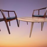 Sandalye 19637 Tam Kolçak Oval Orta Sehpa Model Kayın Retro Ayak Parlak Ceviz