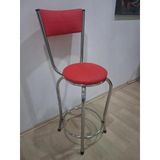 Sandalye Bar Tabure 90676 Model Kırmızı Suni Deri Döşem Metal Krom Kaplama 1 Adet