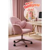Sandalye Deposu Liliya Krom Ayaklı Çalışma Koltuğu (Pembe Kumaş)