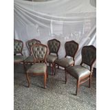 Sandalye Klasik 90613 Model Kayın Aslan Ayak Ceviz Nubuk Kumaş 6 Adet El Yapım