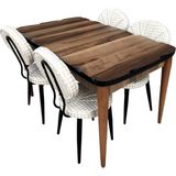 Sandalye-Masa ST MİDYE Kayın RETRO ayak Kütük Desen Metal Siyah boya Örgü Kumaş - Ceviz - 130*80*77