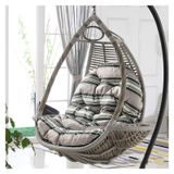 Sandalye Minderleri - Yumurta Şekilli Gri Rattan Salıncak Sandalye Minderi - Bahçe, Sundurma ve Balkon için Şık İç/Dış Mekan Veranda Mobilya Dekorasyonu - Rahat ve Dayanıklı