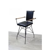 Sandalye St Penyez Bar Yuksek Model Metal Siyah Firin Boya Suni Deri Balkon-Bahce