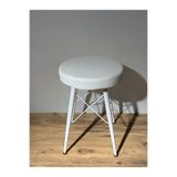 sandalyecafesi Sandalye Cafesi Eyfel Metal Ayaklı Deri Tabure 45 Cm, Metal Tabure 2 Adet Beyaz