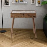Sandıklı Sehpa Masif Ağaç Çini Seramik Ceviz Selanik Model 32x52 Cm