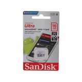 Sandisk Micro SD Ultra Hafıza Kartı 16 GB Yüksek Hızlı UHS-I 80 MB/s Veri Aktarımı