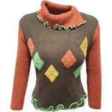 Sandora S02669 Kadın Desenli Akrilik Triko Boğazlı Kazak - Kahverengi - ST02669-KAHVERENGI-TEK Ebat - Standart