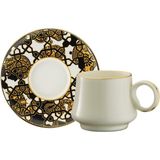 Sandro Moreno 1453 Burçlar Yüzük Gold 12 Parça 6 Kişilik Kahve Fincan Takımı 90 ml - Beyaz - Renkli