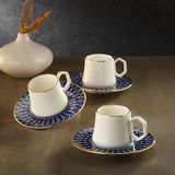 Sandro Moreno 1453 Deep Blue Geometrik Gold 12 Parça 6 Kişilik Kahve Fincan Takımı 90 ml