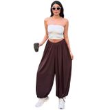 Sandy Kumaş Şalvar Pantolon, Rahat Kesim Bol Paça, Elastik Bel (Kahve, S)