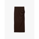Sandy Kumaş Slim Fit Drape Detaylı Midi Etek