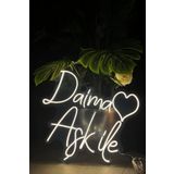 SANEC Kalpli Daima Aşk İle Yazılı Neon Led Işıklı Tablo Düğün ve Kutlama Duvar Dekorasyon Ürünleri