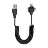 Sanec Spiral Tasarımlı Micro, Type-C ve Lightning To USB 3'ü 1 Arada Şarj Kablosu 1 Metre - Oto Şarj Kablosu