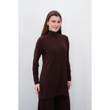 Sanem Tekstil Dik Yaka Sandy Tunik-Kahverengi - XL