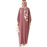 Sanem Tekstil Kadın Sandy Tesettür Gömlek Elbise Abaya-Gül Kurusu - 36 - 48