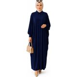 Sanem Tekstil Kadın Sandy Tesettür Gömlek Elbise Abaya-Lacivert - 36 - 48