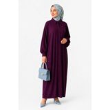 Sanem Tekstil Kadın Sandy Tesettür Gömlek Elbise Abaya-Vişne - 36 - 48