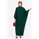 Sanem Tekstil Kadın Sandy Tesettür Gömlek Elbise Abaya-Zümrüt Yeşil - 36 - 48