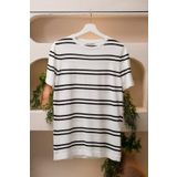 San&Fa Bisiklet Yaka Çizgili Rayon Kumaş Slimfit T-shirt BEYAZ M