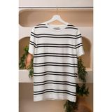 San&fa Bisiklet Yaka Çizgili Rayon Kumaş Slimfit T-Shirt - Beyaz