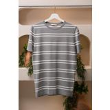 San&Fa Bisiklet Yaka Çizgili Rayon Kumaş Slimfit T-shirt GRİ L