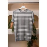 San&Fa Bisiklet Yaka Çizgili Rayon Kumaş Slimfit T-shirt GRİ M