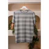 San&fa Bisiklet Yaka Çizgili Rayon Kumaş Slimfit T-Shirt - Gri