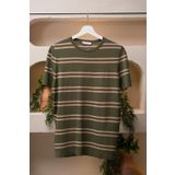 San&Fa Bisiklet Yaka Çizgili Rayon Kumaş Slimfit T-shirt YEŞİL L