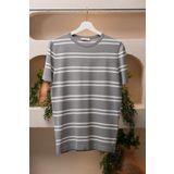 San&Fa Bisiklet Yaka Çizgili Rayon Kumaş Slimfit T-shirt