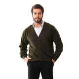 Sanfa Erkek V Yaka Saf Yün Hırka, Yeşil, L