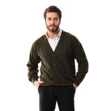 Sanfa Erkek V Yaka Saf Yün Hırka, Yeşil, M