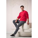 San&fa Rahat Kesim Sıfır Yaka Kendinden Çizgili Pamuklu Erkek Kazak - 2XL - Kırmızı