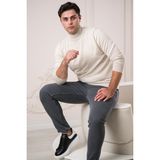 San&fa Regular Fit Yarım Balıkçı Kendinden Desenli Pamuklu Erkek Kazak - 2XL - Krem