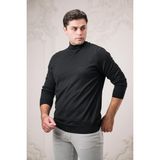 San&fa Regular Fit Yarım Balıkçı Kendinden Desenli Pamuklu Erkek Kazak - Siyah