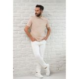 San&fa Slimfit Fermuar Kapamalı Rayon Kumaş Likralı Polo Yaka T-Shirt - Kahve - Açık Kahve - XL