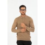 San&fa Triko Battal Büyük Beden Polo Yaka Erkek Kazak - Kahverengi - 3XL