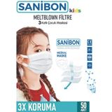 Sanibon Elastik Kulaklı Çocuk Maskesi 50 Adet Beyaz