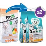 Sanicat Duo Doğal Kedi Kumu 2X10 lt Vanilya ve Mandalin Kokulu İnce Taneli Topaklaşan Kum