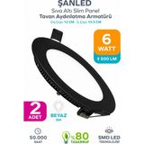 ŞANLED 6W Sıva Altı Slim LED Panel Spot Siyah Kasa Beyaz Işık 500 Lümen 2 Adet