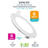 ŞANLED 6w Tasarruflu Led Yuvarlak Beyaz Işık Sıva Altı Slim Panel Tavan Aydınlatma Armatürü-8 Adettir