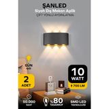 Şanled Dekoratif 10w Çift Yönlü Iç-Dış Mekan Siyah Kasa Gün Işığı Rengi Işık Duvar Aplik - 2 Adet