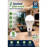 ŞANLED Şarjlı Akülü 30W Beyaz Işık LED Ampul-5 Adettir