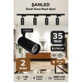 ŞANLED Siyah Kasa Beyaz Işık 35W Raylı Spot / 2 Adet + 1 Metre Ray