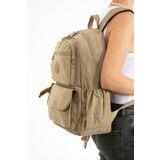 Sanmorris Unisex Suya Dayanıklı Kumaş Laptop Bölmeli Büyük Boy Bej Renkli Okul Seyahat Sırt Çantası