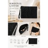 sannora bags Siyah Kadın El Çantası Yıldız Nakış İşlemeli Pörtföy Clutch El Çantası Bilek Askılı Astarlı Şık