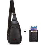 Sannora Bags Unisex Çapraz Askılı Çanta Göğüs Çanta Kulaklık Çıkışlı Omuz Çanta Günlük ve Mekanizmalı Kartlık - Siyah