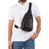 Sannora Bags Unisex Deri Çapraz Askılı Çanta Göğüs Çanta Çift Yönlü Omuz Çanta Kulaklık Çıkışlı Bodybag Günlük - Siyah