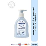 Sanosan Bebek Şampuanı ve Duş Jeli 200 ml - Doğal Süt Proteinli Göz Yakmayan Nazik Temizlik - Açık Mavi - 0 - 9 Yaş